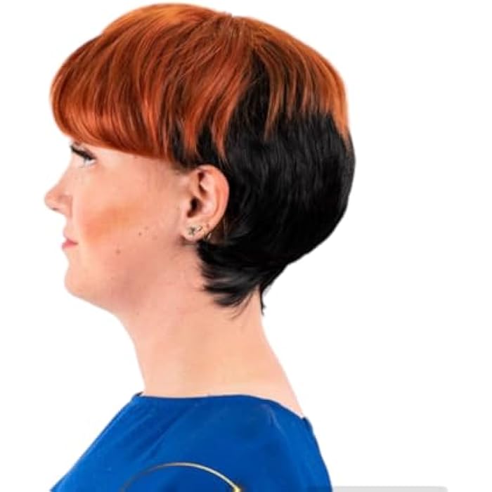 DILLARDS Short Pixie Cut Wig, Two-Tone Black and Copper Red, Synthetic Hair, Layered Style with Side Bangs - Image 2